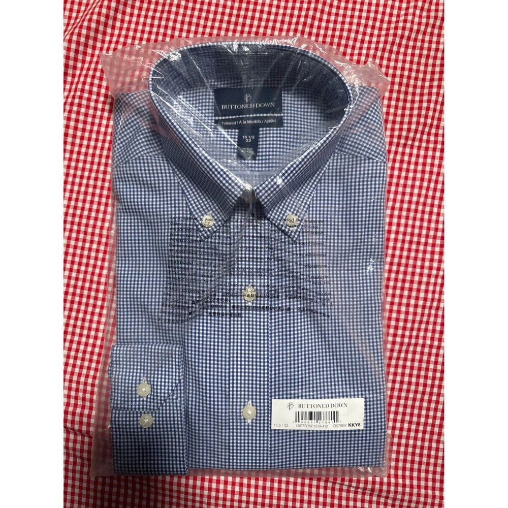 Buttoned Down Mens Tailored Fit Blue Gingham Button Down Shirt 15.5 32‎